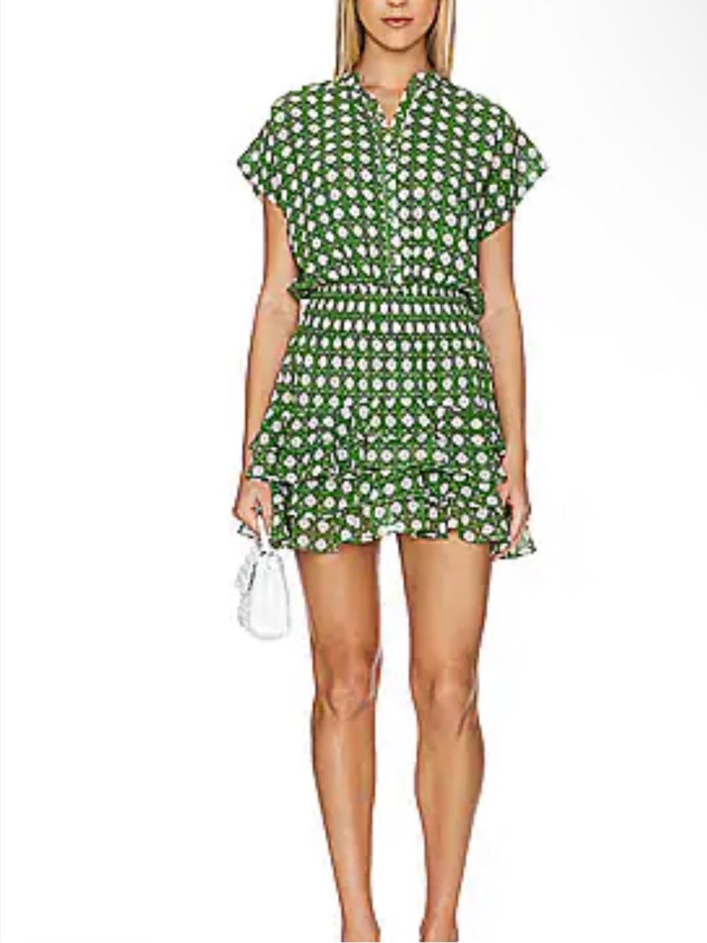 Revolve - Misa Los Angeles Evie Rattan Tile Green Smocked Waist Dress size XS